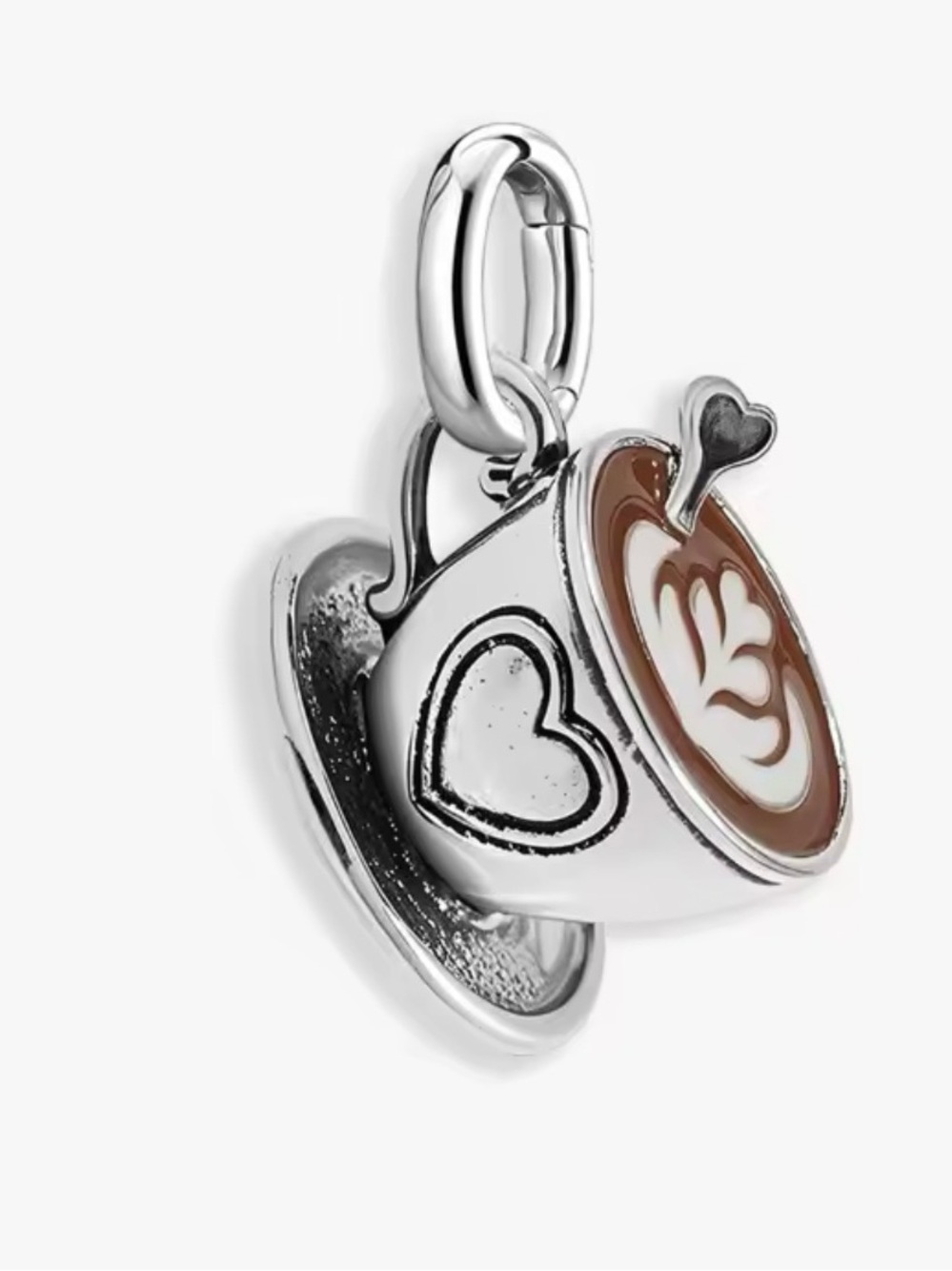 Sterling Coffee Cup Charm Bracelet 925 silver heart